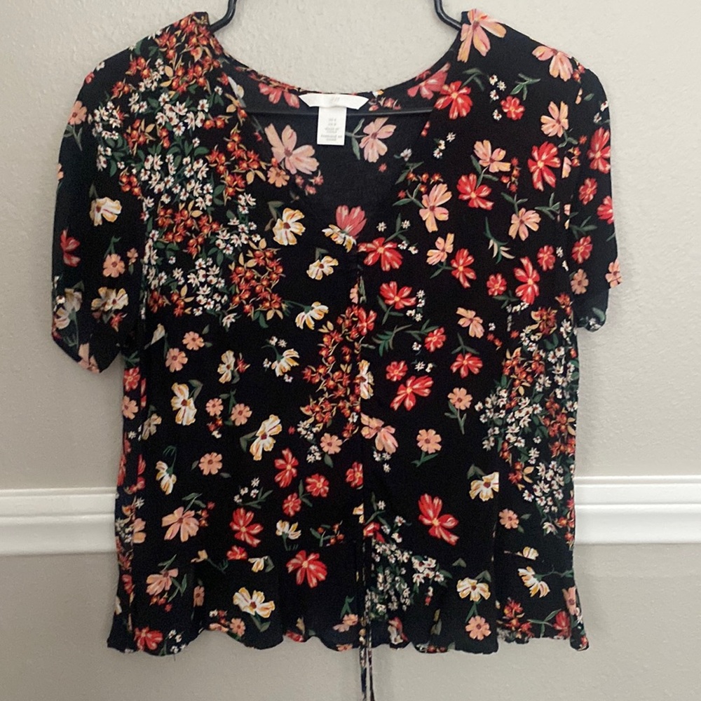 Black floral blouse